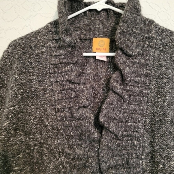 Ruby Rd. Gray Ruffled 3/4 Sleeve Open Front Cardigan Sweater Size Large - Picture 6 of 7